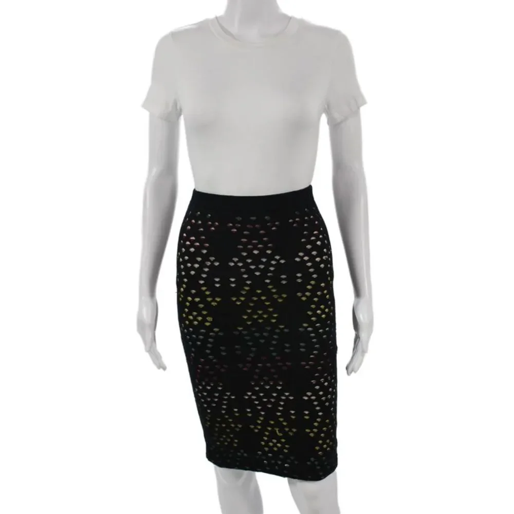 Alice + Olivia Women Black Straight Pencil Skirt Viscose Knee Length Zip Size M